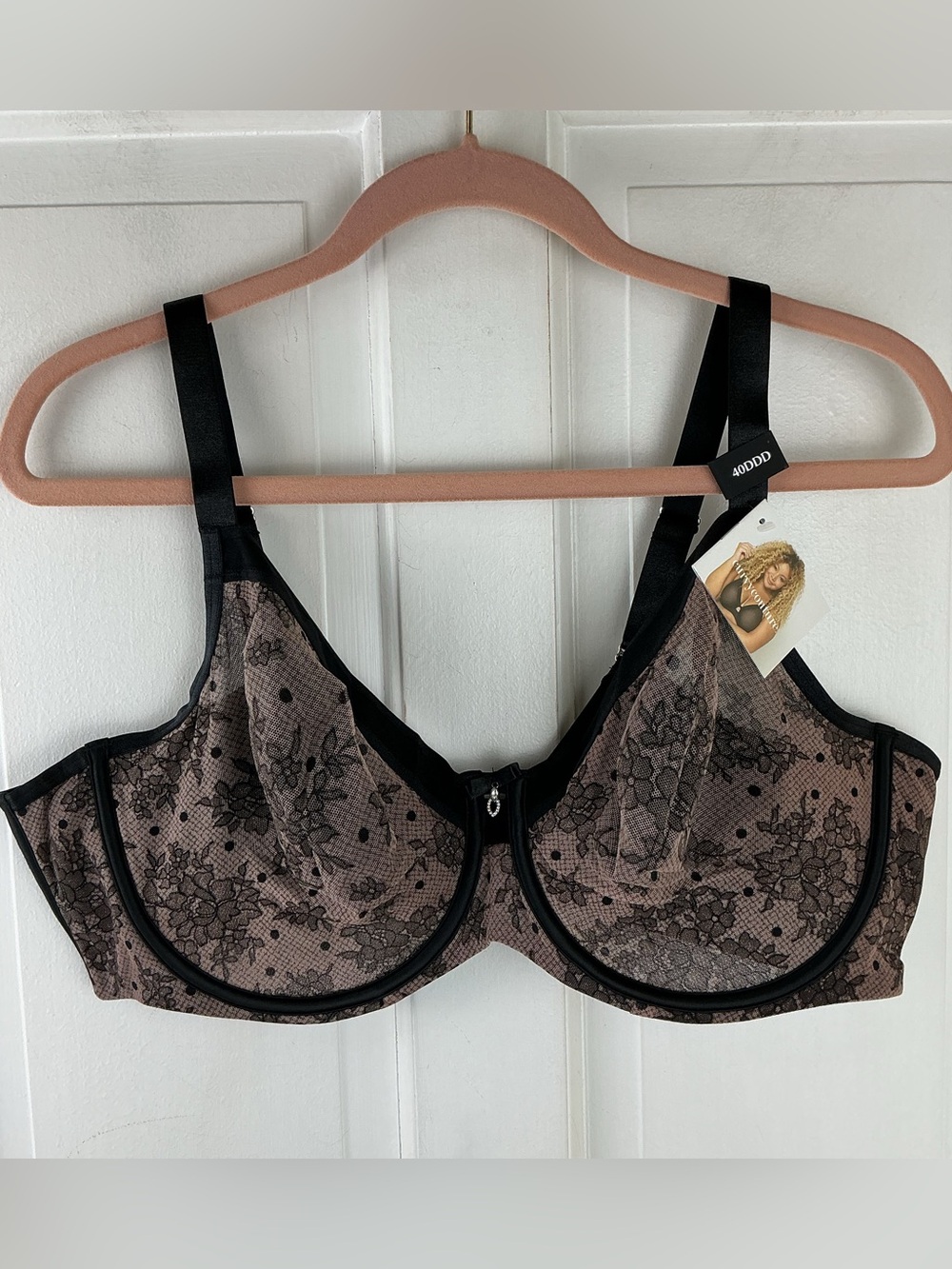 Curvy Couture Sheer Mesh Full Coverage Unlined Underwire Bra Size 40DDD